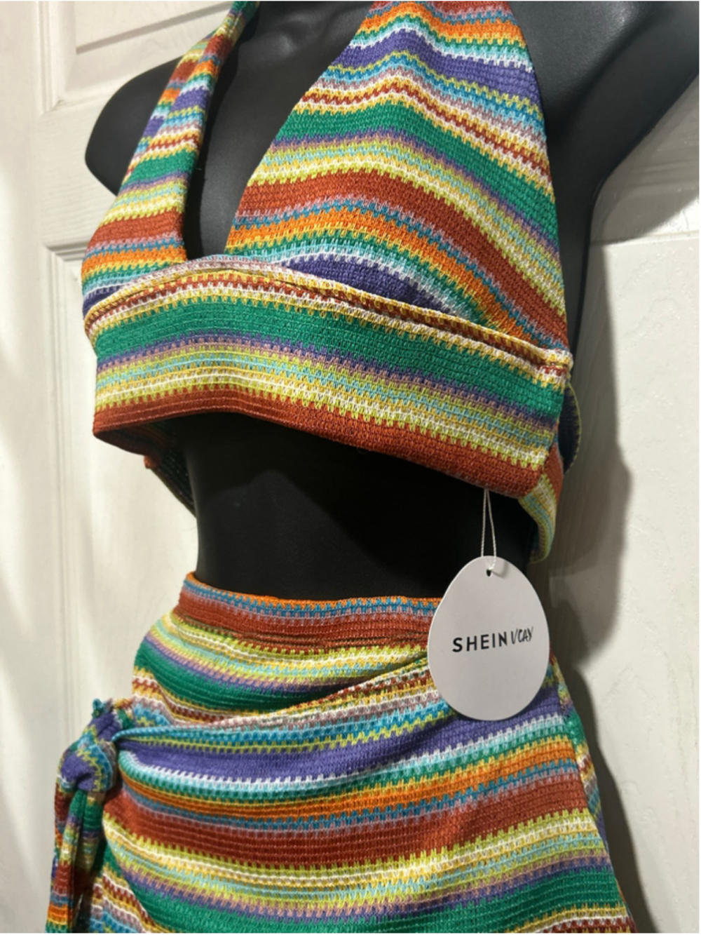 Women's SHEIN Multi-color Crochet Halter Top and Wrap Skirt Set Size L - Picture 3 of 6